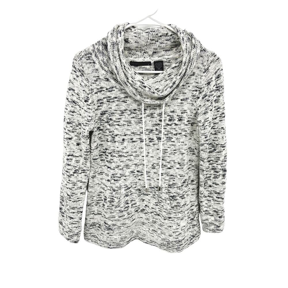 Preswick & Moore Petite Black White Marled Cowl Neck Pocket Sweater Size PM NWT